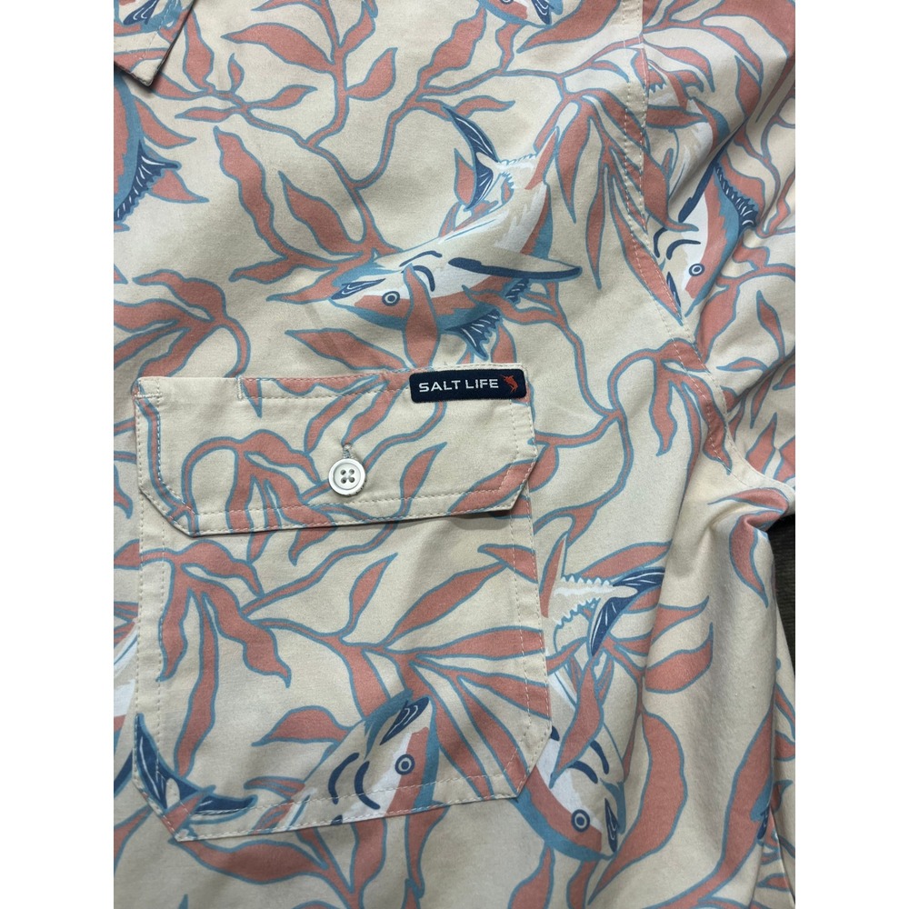 Salt Life Men's Large SLX Short Sleeve Button Down Fish Print Shirt